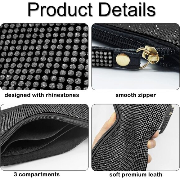 ❤️Crystal Zipper Change Purse Rhinestone Wallet Double-sided crystal diamond Zip - Picture 5 of 8